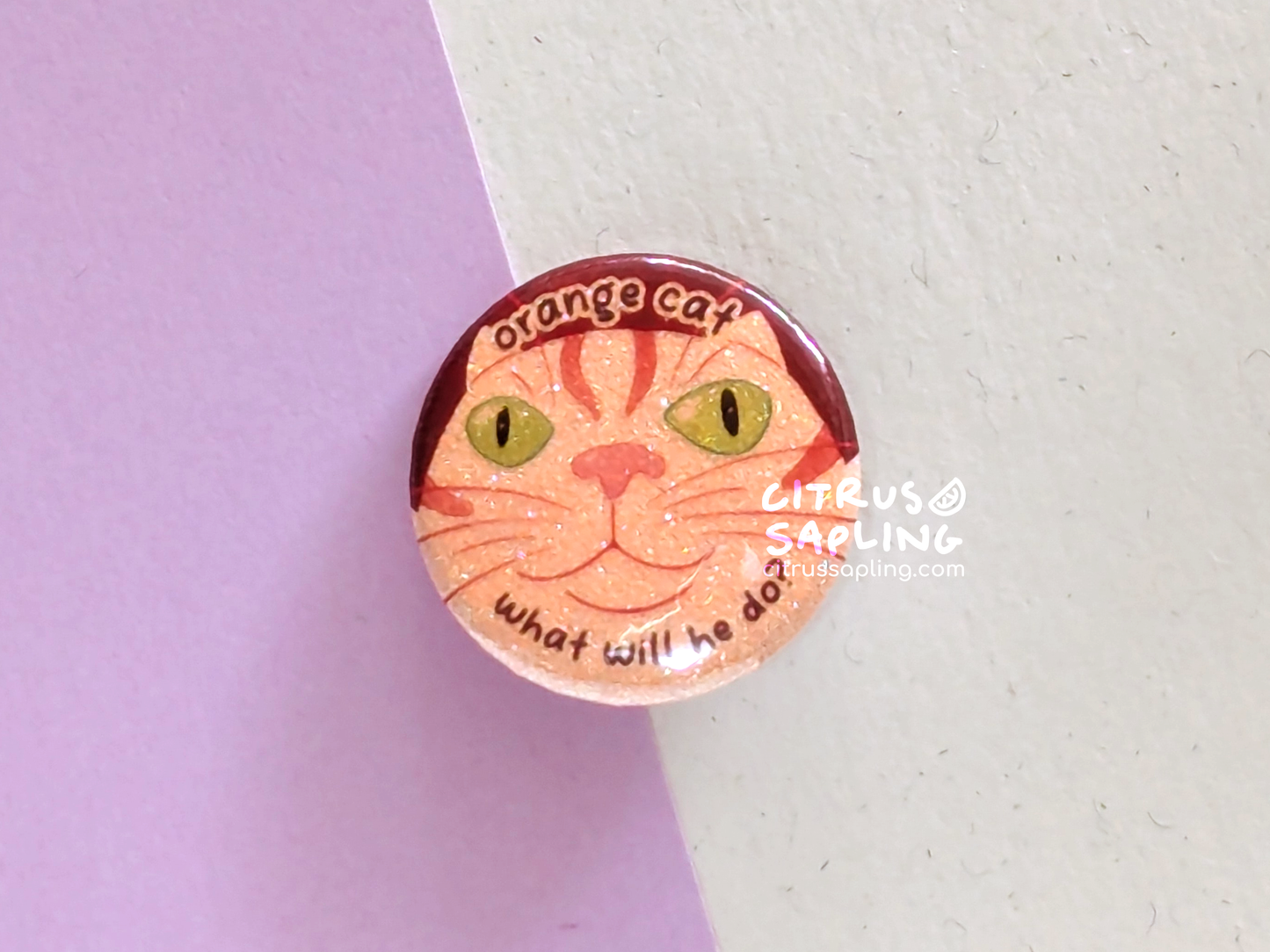 Orange Cat Glitter Badge