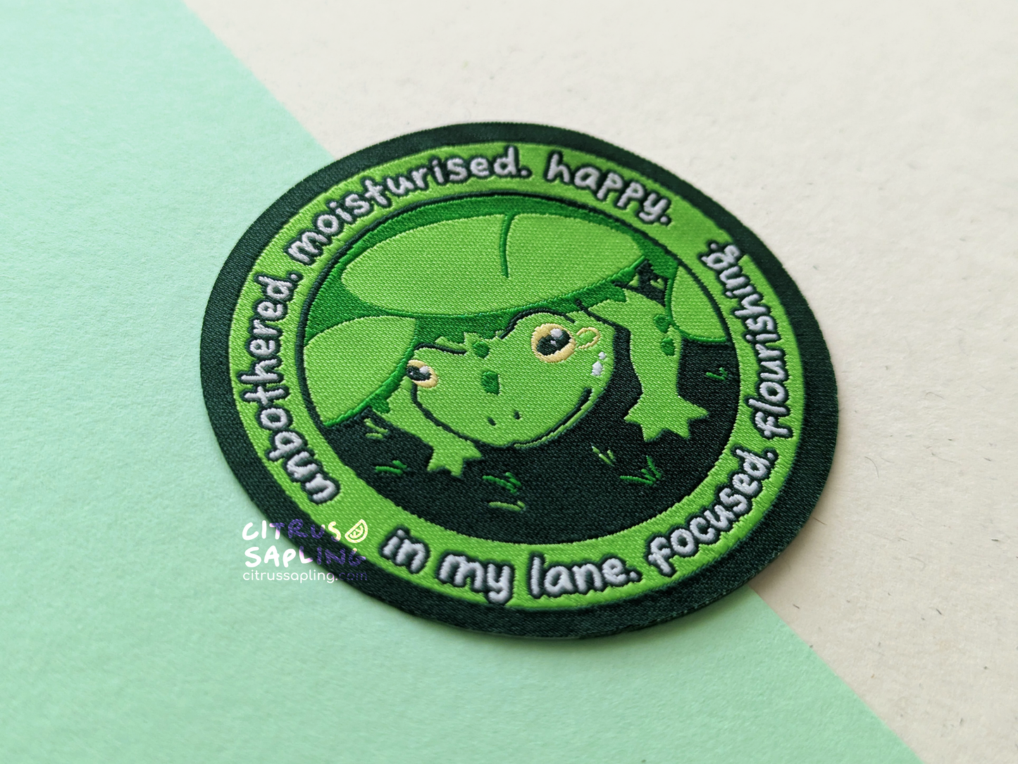 Unbothered Frog Woven Patch