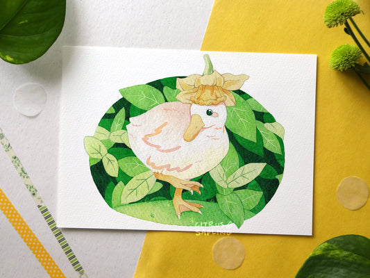 Flower Hat Duckling Art Print