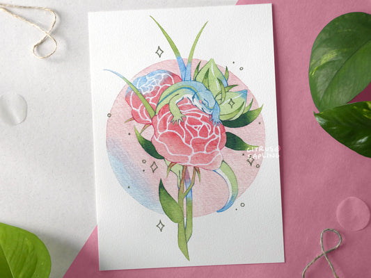 Lizard Peony Bouquet Art Print