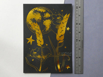 Harvest Moon Mice Gold Foil Print
