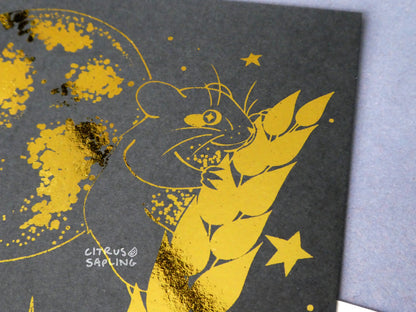 Harvest Moon Mice Gold Foil Print