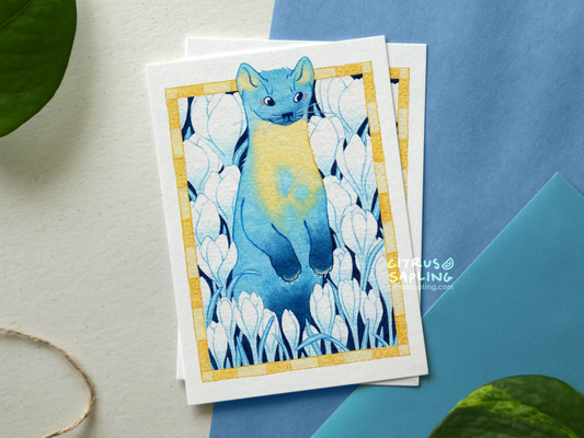Crocus Pine Marten Postcard Print