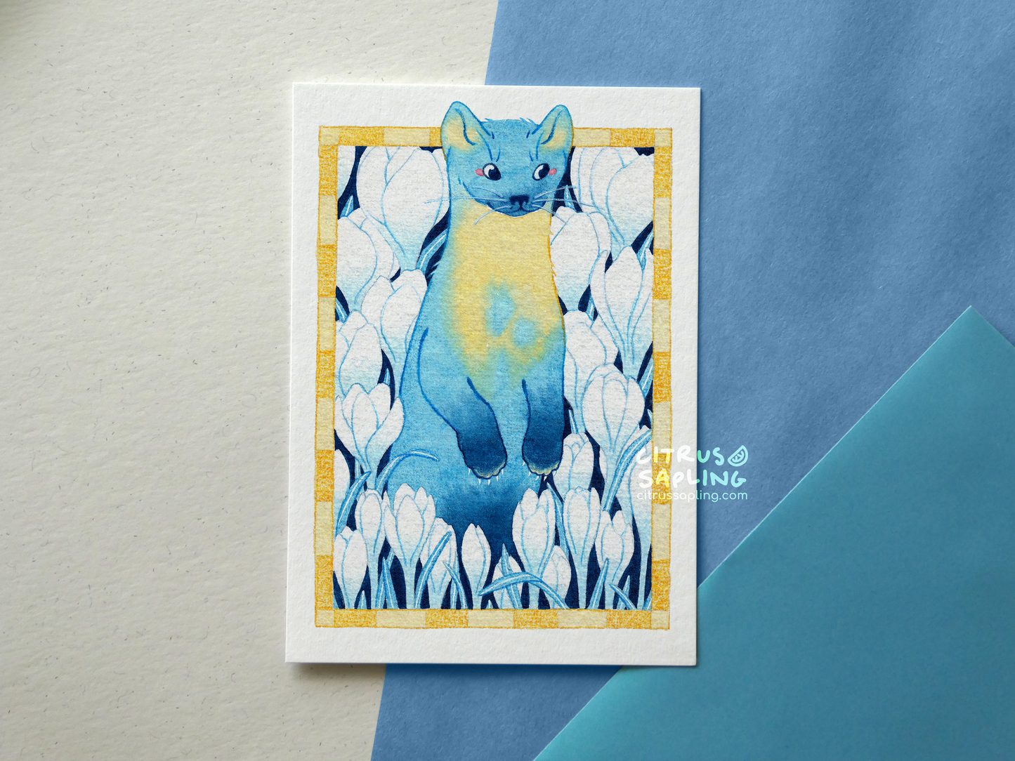 Crocus Pine Marten Postcard Print