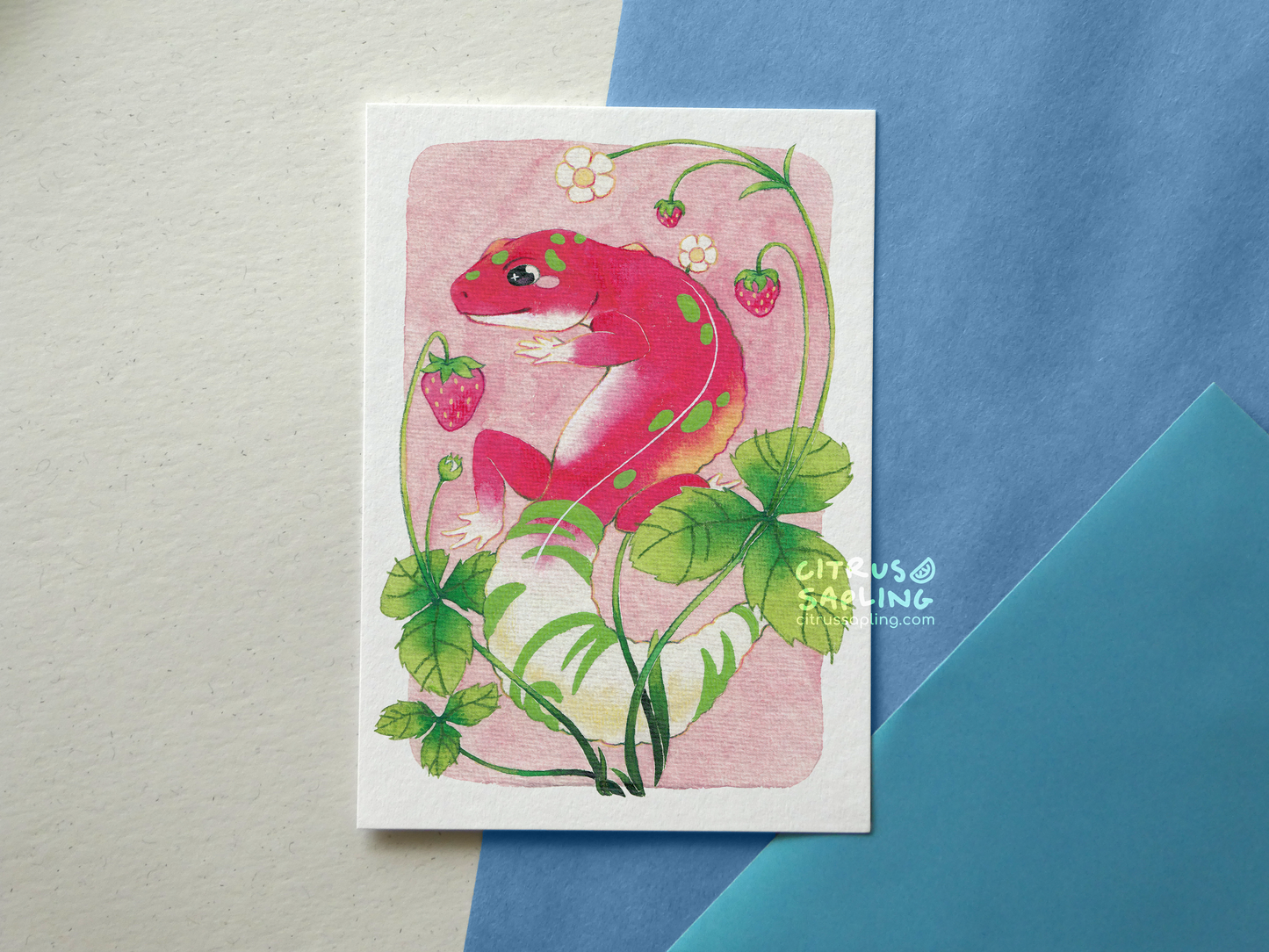 Strawberry Gecko Postcard Print