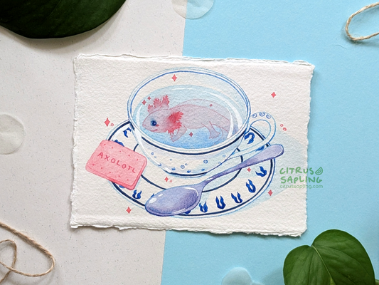 Axolotl Tea Original Watercolour Painting
