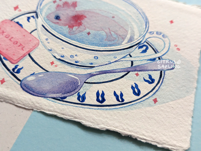 Axolotl Tea Original Watercolour Painting