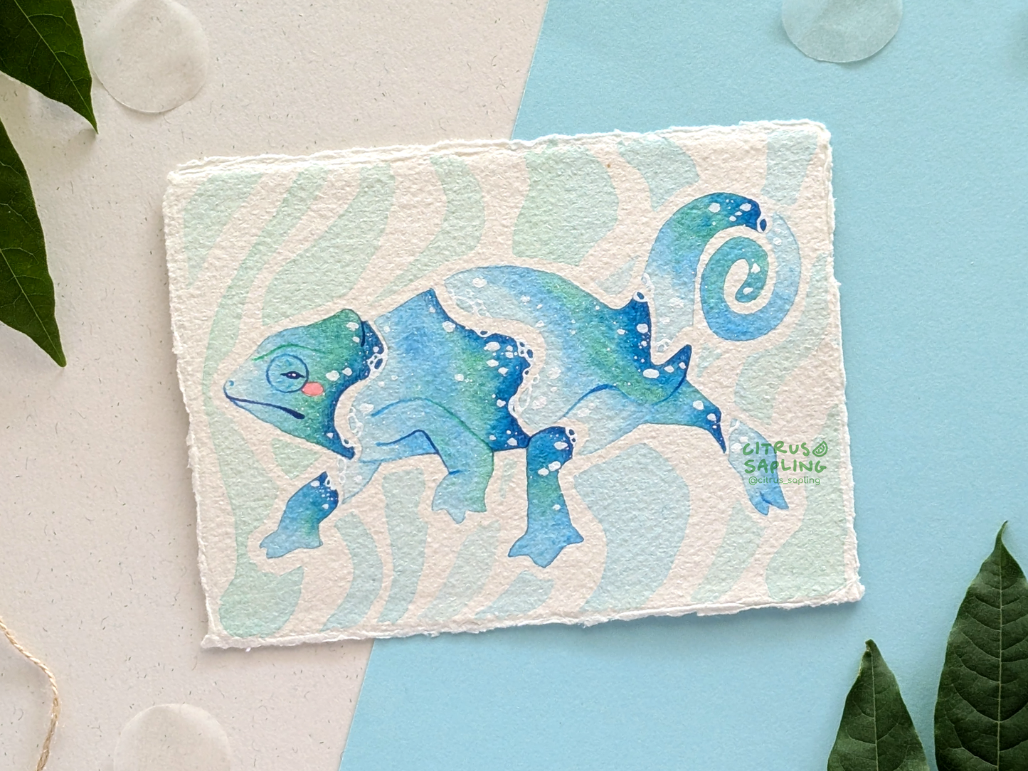 Seafoam Chameleon Original Watercolour Painting