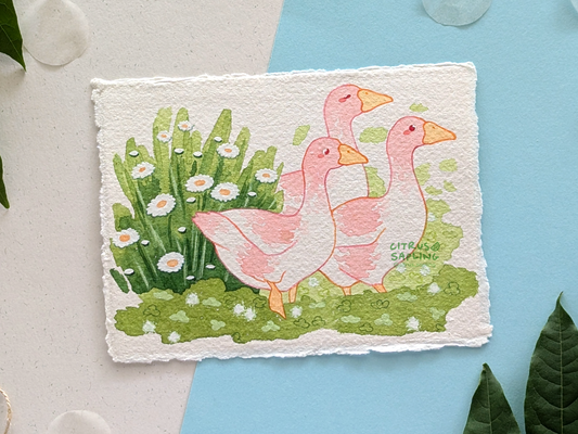 Garden Geese Original Watercolour Painting