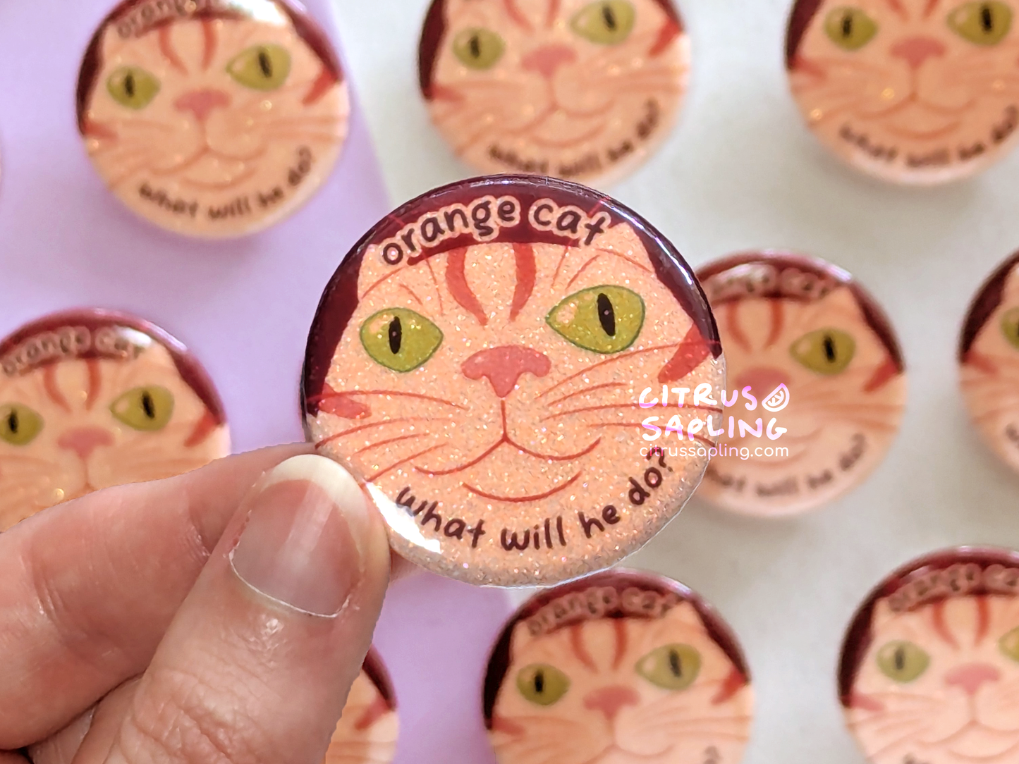 Orange Cat Glitter Badge