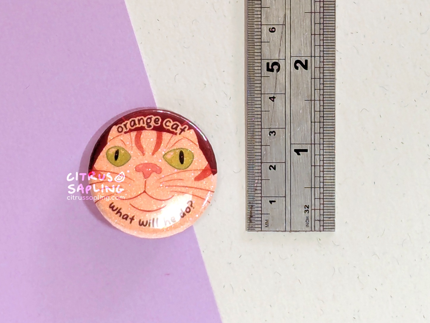 Orange Cat Glitter Badge