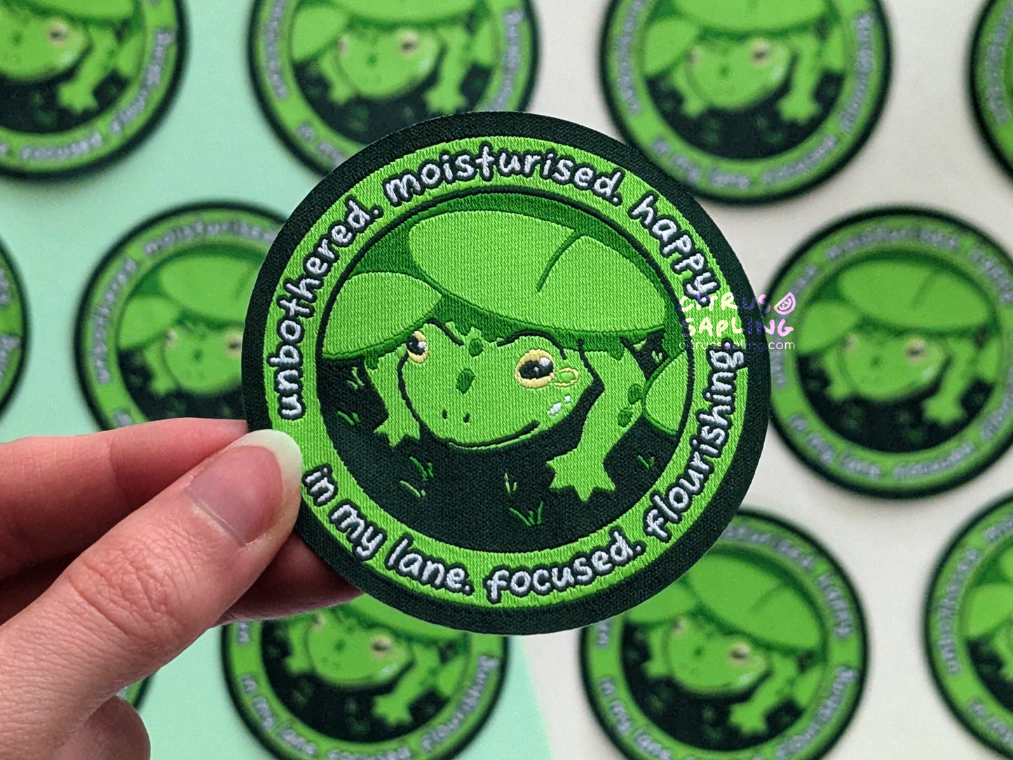 Unbothered Frog Woven Patch