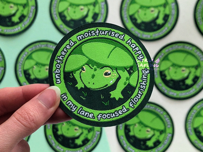 Unbothered Frog Woven Patch