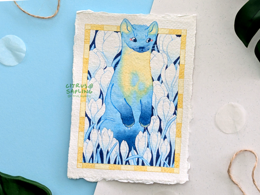 Crocus Pine Marten Original Watercolour Painting