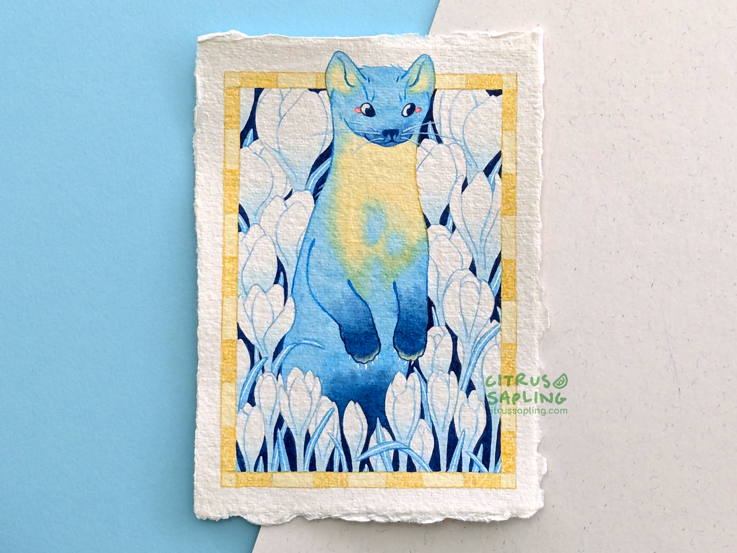 Crocus Pine Marten Original Watercolour Painting