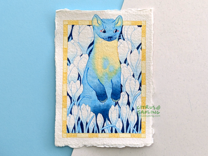 Crocus Pine Marten Original Watercolour Painting