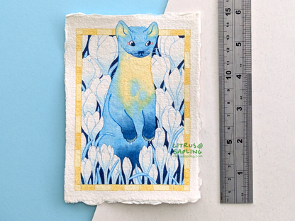 Crocus Pine Marten Original Watercolour Painting