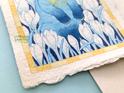 Crocus Pine Marten Original Watercolour Painting