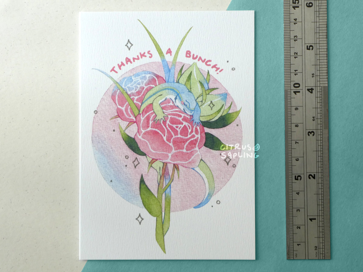 Lizard Thanks Lizard Thanks a Bunch Greetings Card – citrus sapling