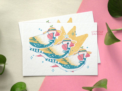 Finches in Hats Postcard Print